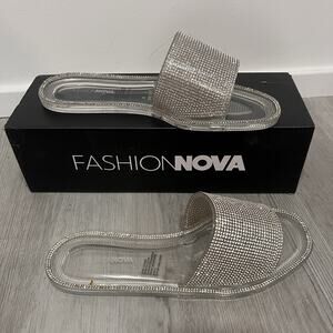 Clear And Silver Rhinestone Sandals Size 7 Fashionnova
